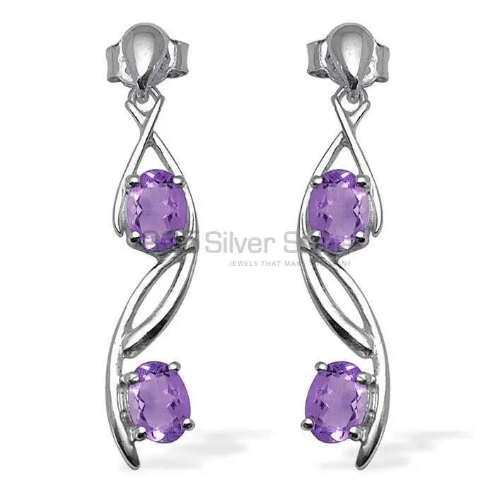 925 Sterling Silver Earrings In Amethyst Gemstone Jewelry 925SE1074_0