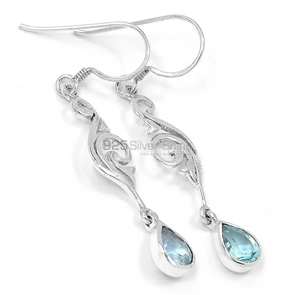 925 Sterling Silver Earrings In Blue Topaz Gemstone Jewelry 925SE521