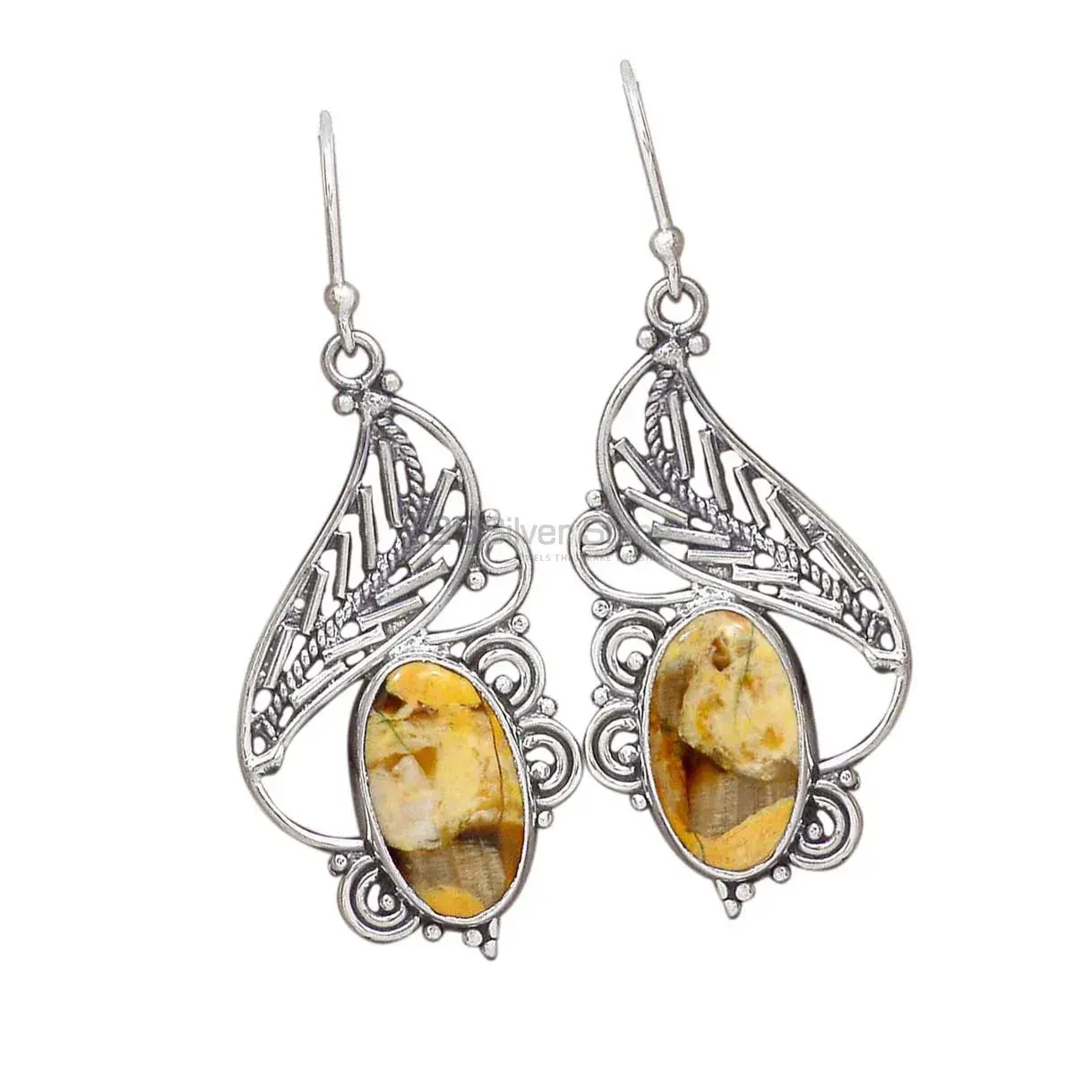 925 Sterling Silver Earrings In Peanut Wood Gemstone Jewelry 925SE2949_0