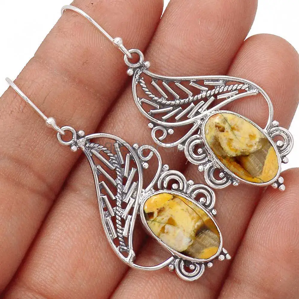925 Sterling Silver Earrings In Peanut Wood Gemstone Jewelry 925SE2949_1