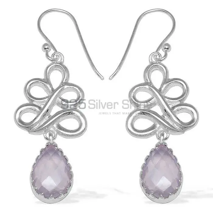 Best Design 925 Sterling Silver Earrings Wholesaler In Rose Quartz Gemstone Jewelry 925SE837