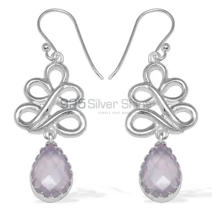 925 Sterling Silver Earrings In Rose Quartz Gemstone Jewelry 925SE837_0