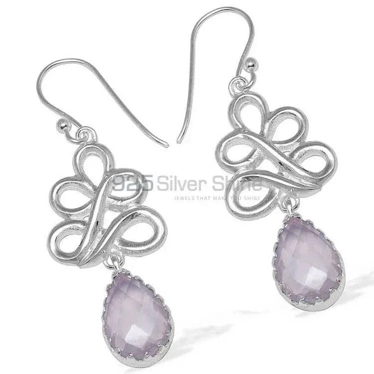 Best Design 925 Sterling Silver Earrings Wholesaler In Rose Quartz Gemstone Jewelry 925SE837_0