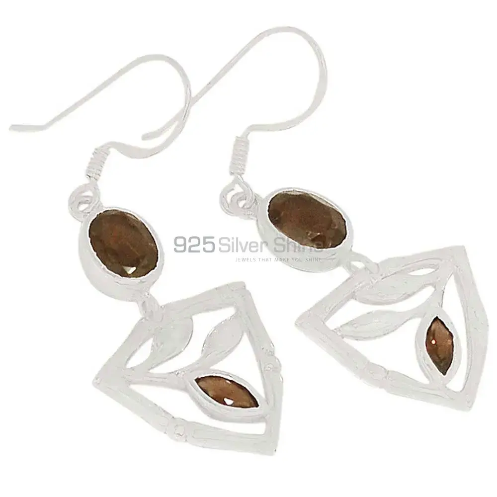 925 Sterling Silver Earrings In Smoky Quartz Gemstone Jewelry 925SE363_0