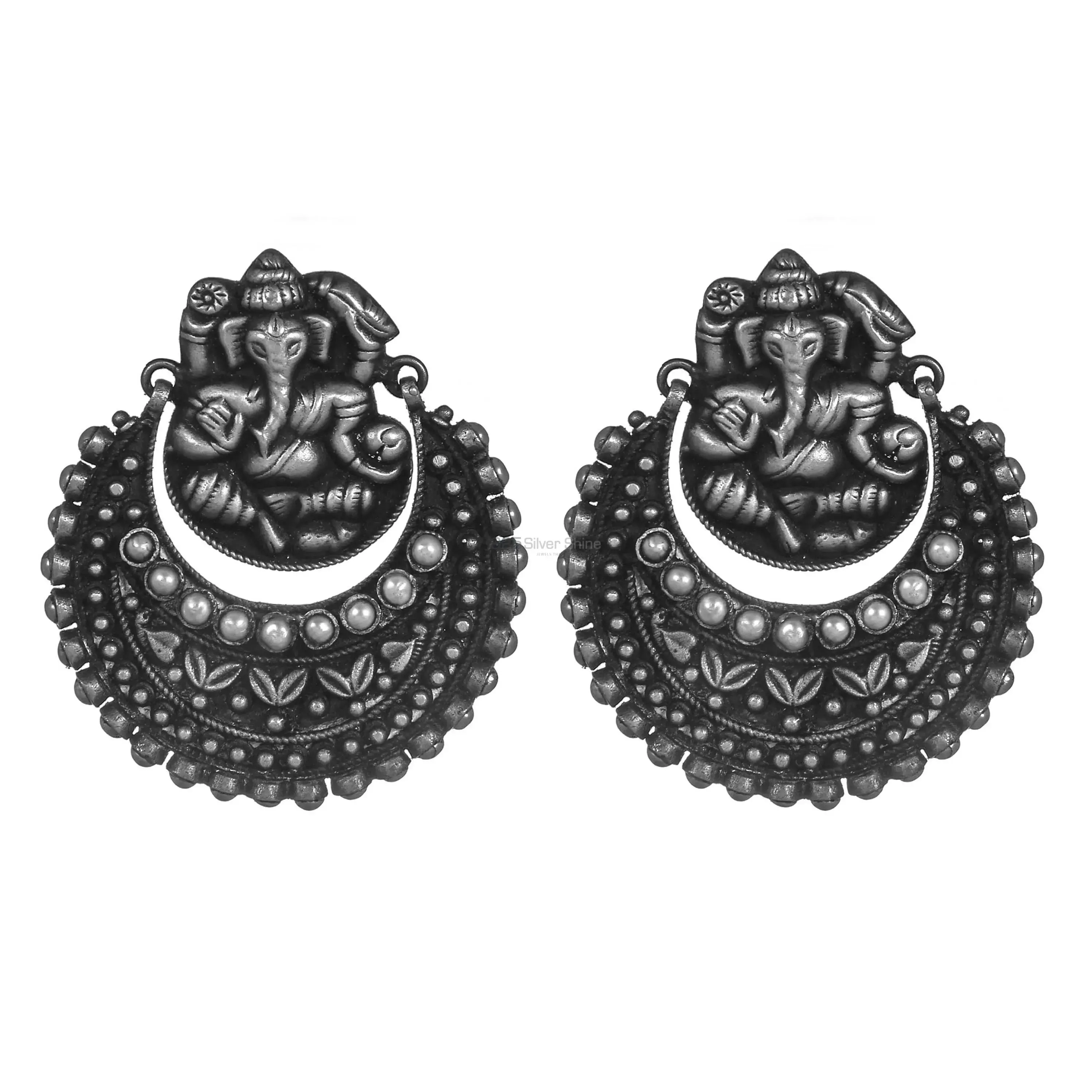 925 Sterling Silver Ganesh Earrings In Pearl Gemstone Jewelry 925SE274_1