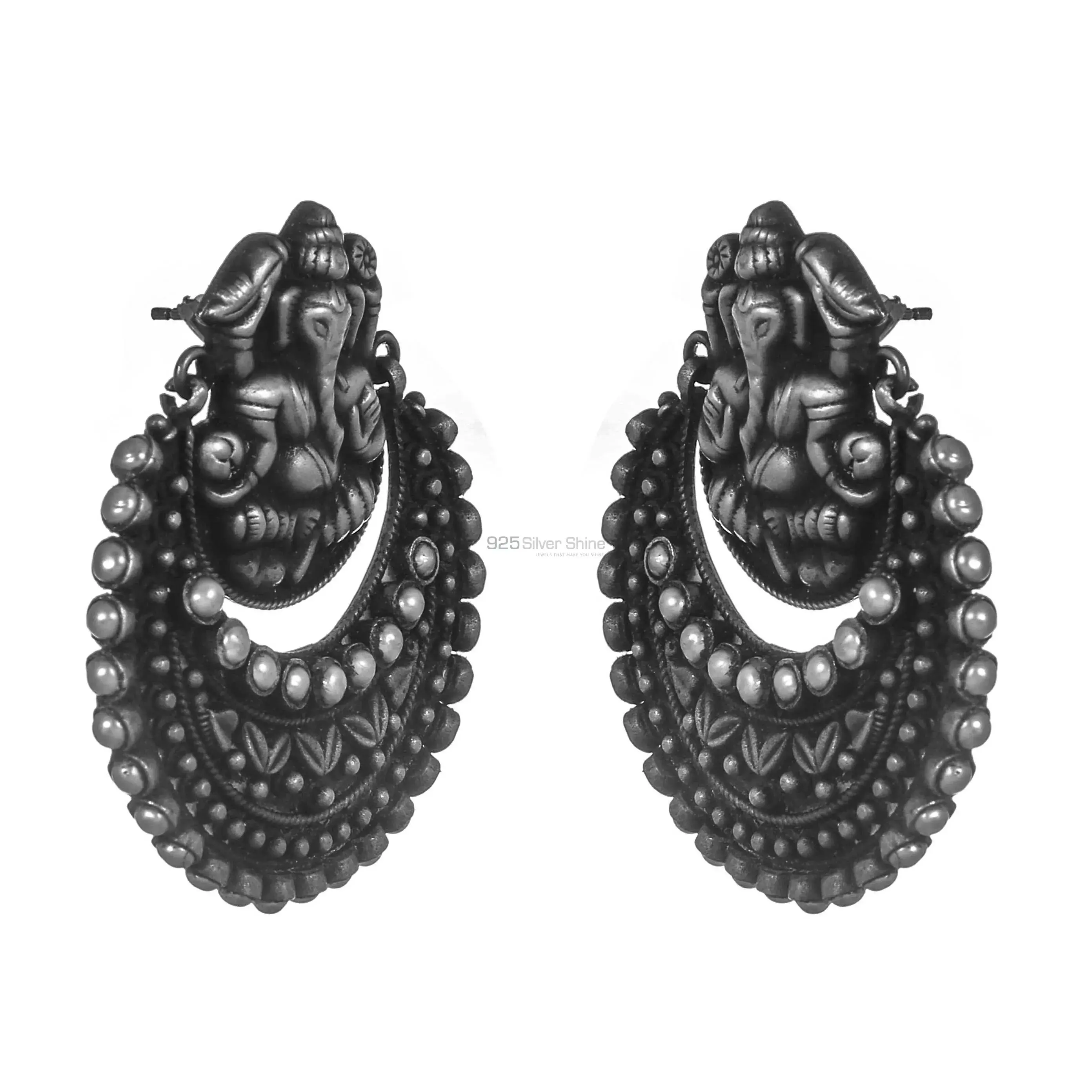 925 Sterling Silver Ganesh Earrings In Pearl Gemstone Jewelry 925SE274_2