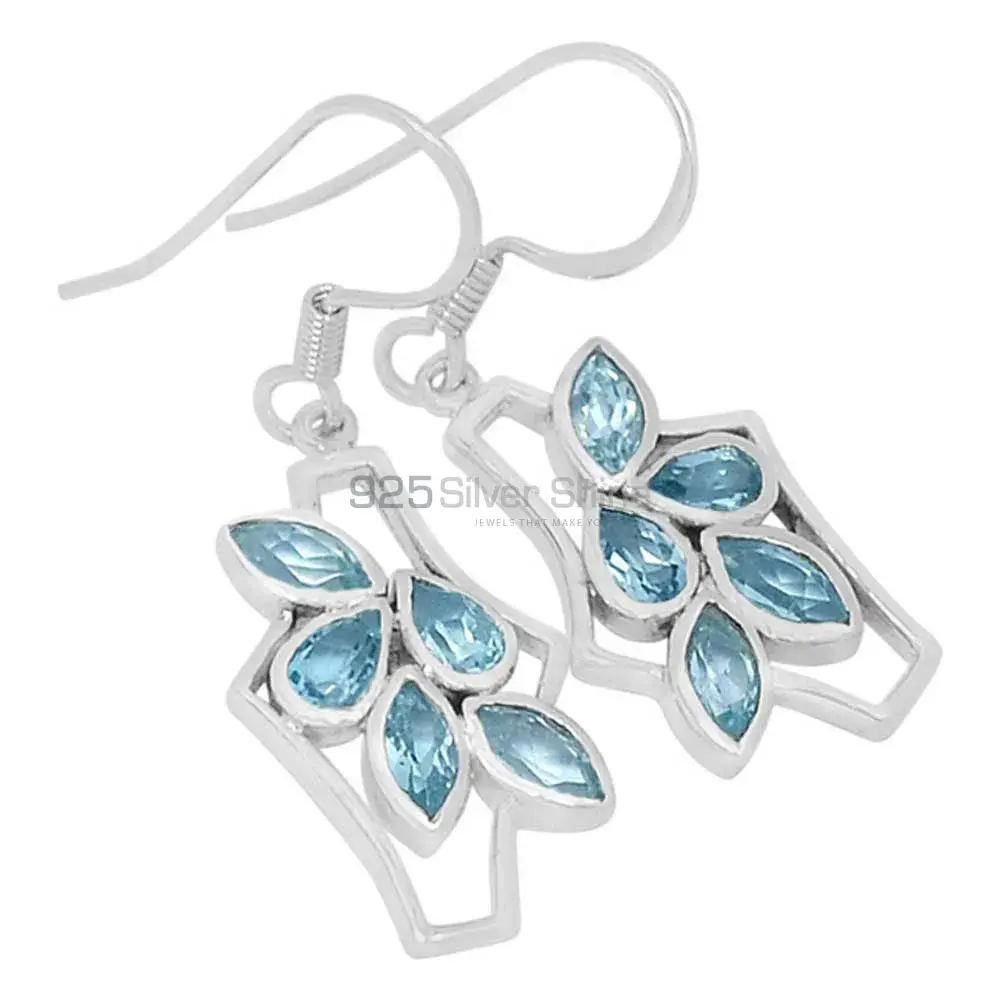 925 Sterling Silver Handmade Earrings In Blue Topaz Gemstone Jewelry 925SE610