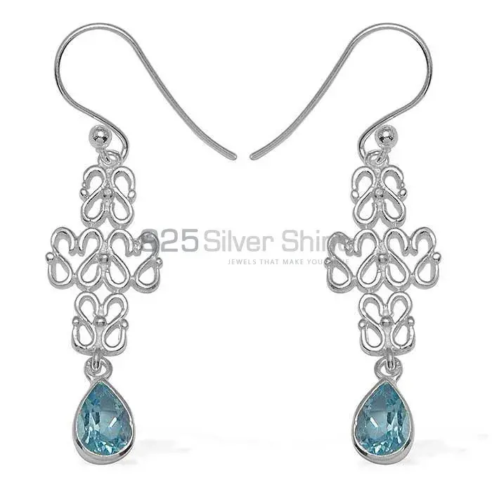 925 Sterling Silver Handmade Earrings In Blue Topaz Gemstone Jewelry 925SE768