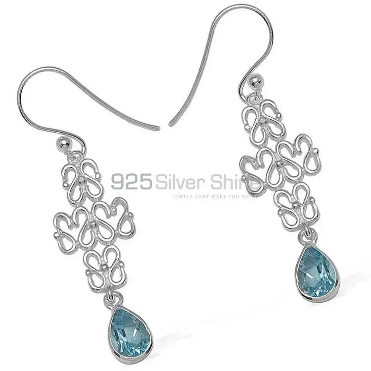 925 Sterling Silver Handmade Earrings In Blue Topaz Gemstone Jewelry 925SE768_0