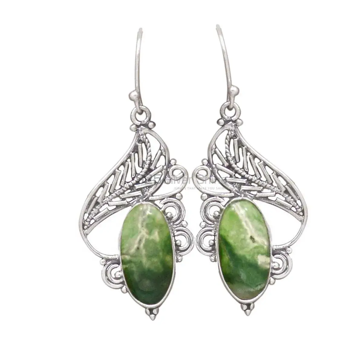 925 Sterling Silver Handmade Earrings In Chrysoprase Gemstone Jewelry 925SE2959_0