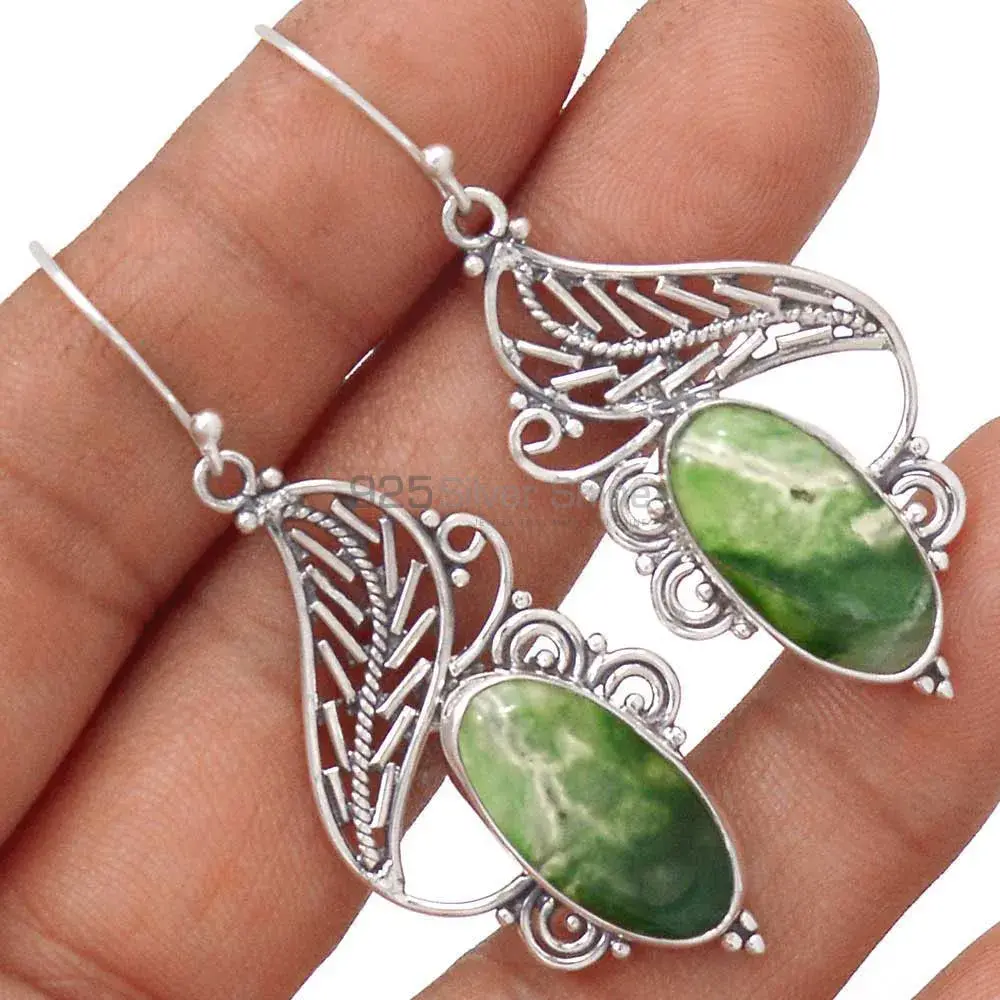 925 Sterling Silver Handmade Earrings In Chrysoprase Gemstone Jewelry 925SE2959_1