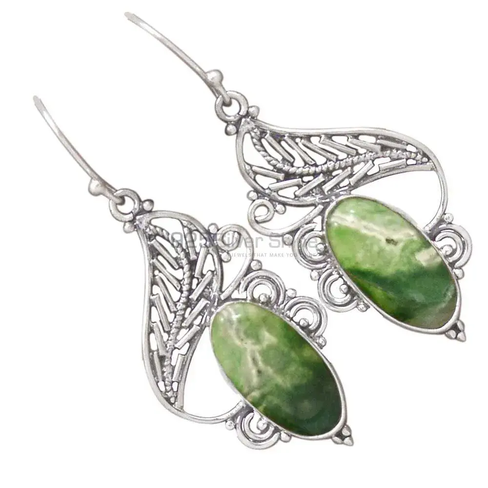 925 Sterling Silver Handmade Earrings In Chrysoprase Gemstone Jewelry 925SE2959_2