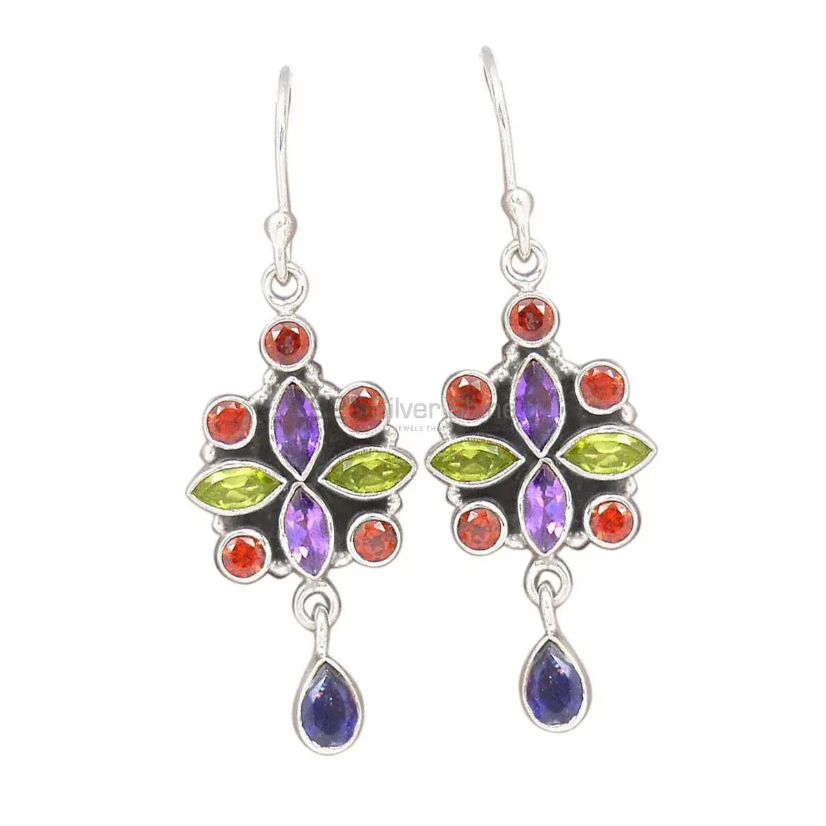 925 Sterling Silver Handmade Earrings In Multi Gemstone Jewelry 925SE2641