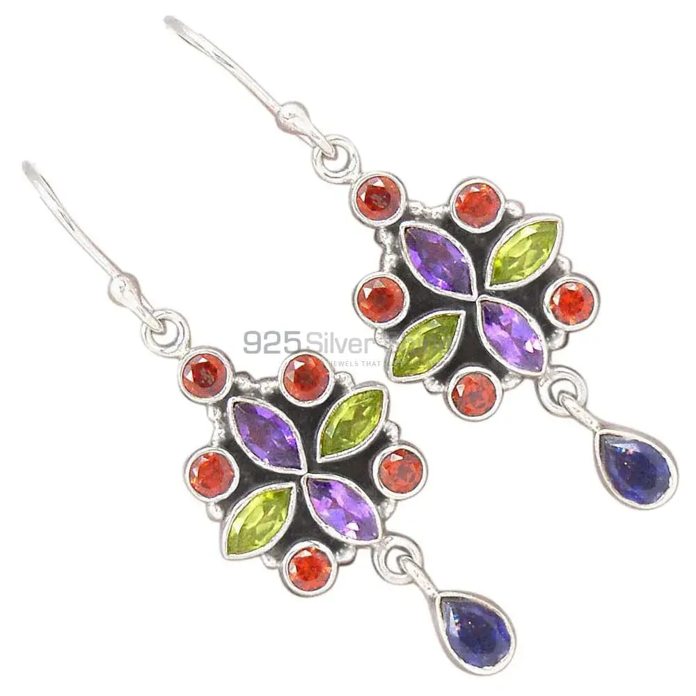 925 Sterling Silver Handmade Earrings In Multi Gemstone Jewelry 925SE2641_0