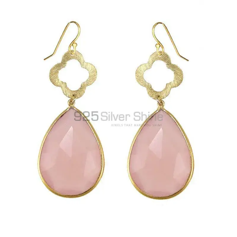 925 Sterling Silver Handmade Earrings In Rose Quartz Gemstone Jewelry 925SE1908_0