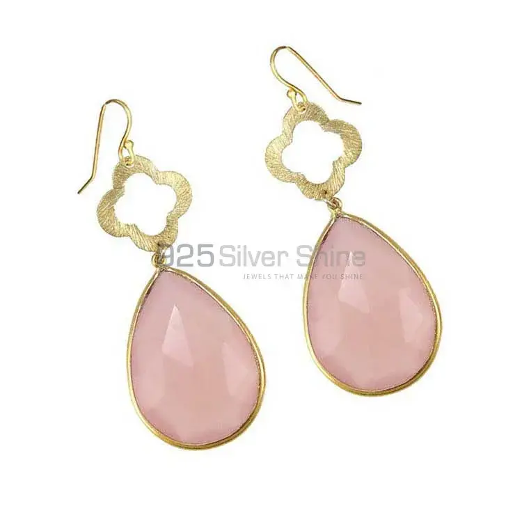 925 Sterling Silver Handmade Earrings In Rose Quartz Gemstone Jewelry 925SE1908_1