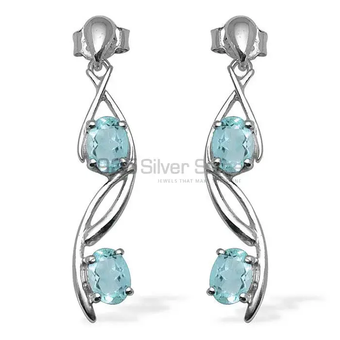 Best Design 925 Sterling Silver Handmade Earrings Manufacturer In Blue Topaz Gemstone Jewelry 925SE1069