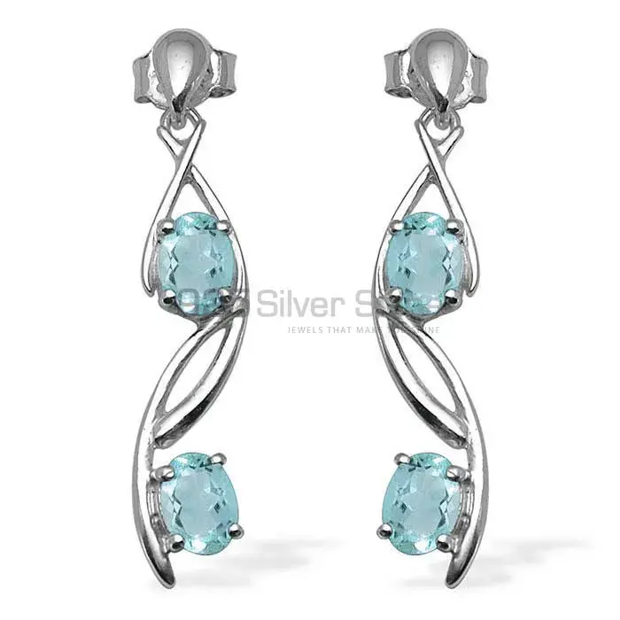 925 Sterling Silver Handmade Earrings In Blue Topaz Gemstone Jewelry 925SE1069_0