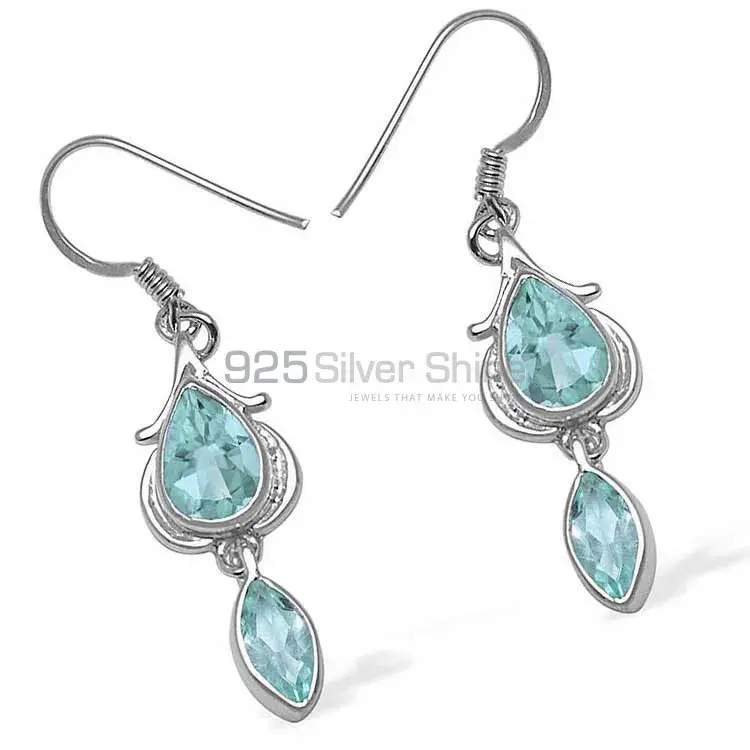 Best Design 925 Sterling Silver Handmade Earrings Manufacturer In Blue Topaz Gemstone Jewelry 925SE1069_0