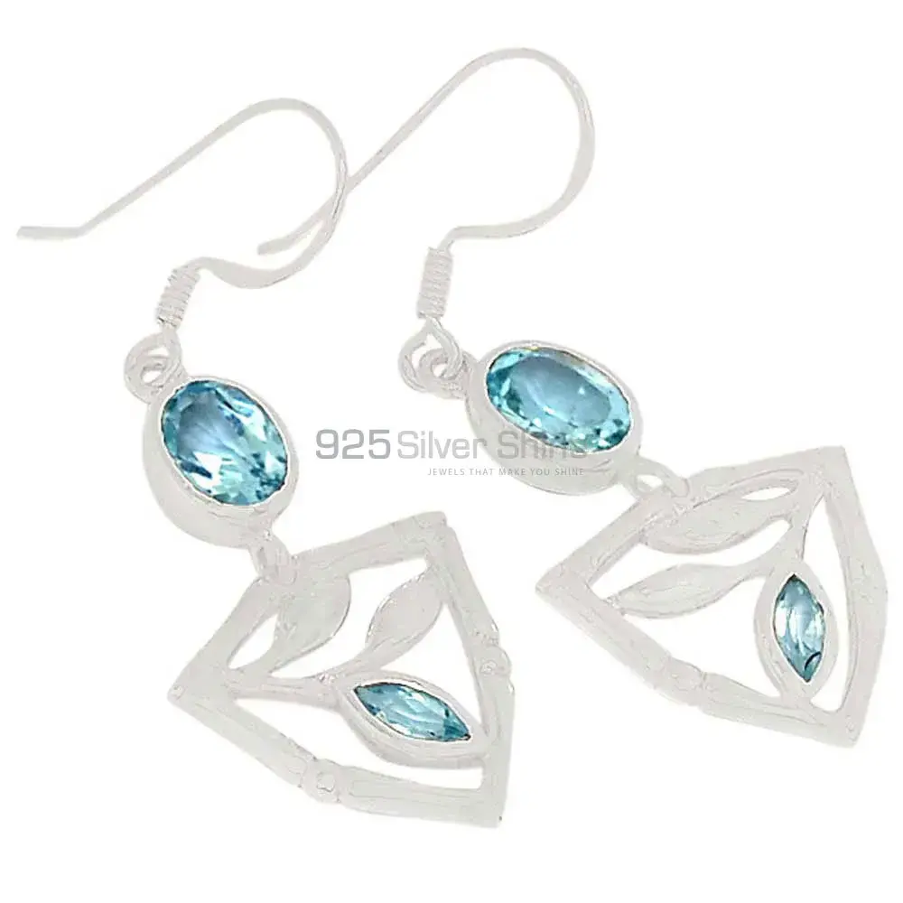 925 Sterling Silver Handmade Earrings In Blue Topaz Gemstone Jewelry 925SE358_0