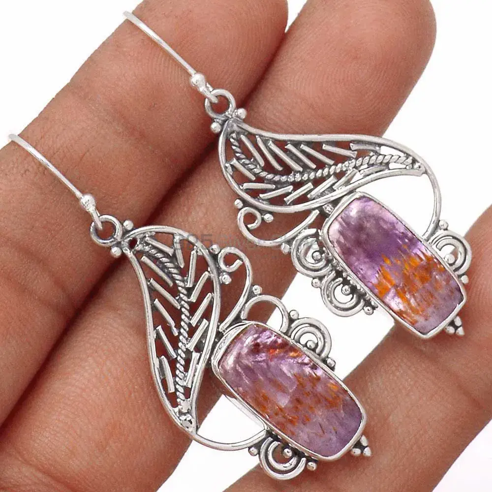 925 Sterling Silver Handmade Earrings In Cacoxenite Gemstone Jewelry 925SE2944_1