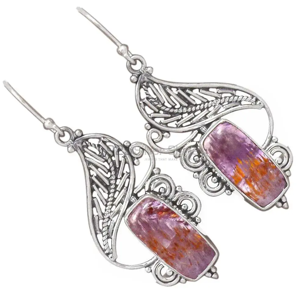 925 Sterling Silver Handmade Earrings In Cacoxenite Gemstone Jewelry 925SE2944_2