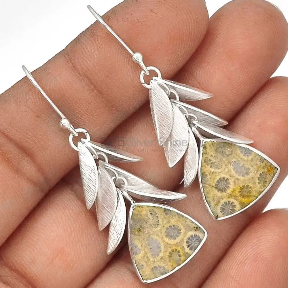 Best Design 925 Sterling Silver Handmade Earrings Manufacturer In Fossil Coral Gemstone Jewelry 925SE3023_1