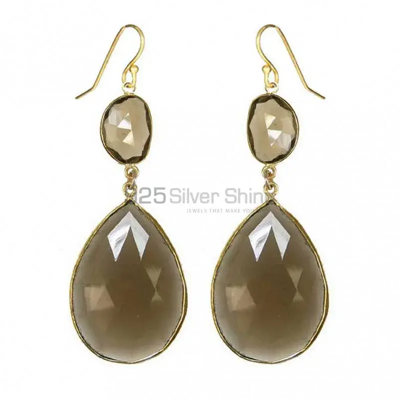 925 Sterling Silver Handmade Earrings In Smoky Quartz Gemstone Jewelry 925SE1893_0