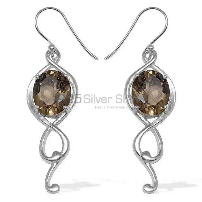 925 Sterling Silver Handmade Earrings In Smoky Quartz Gemstone Jewelry 925SE832_0