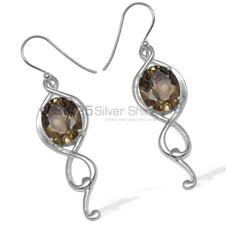 925 Sterling Silver Handmade Earrings Manufacturer In Smoky Quartz Gemstone Jewelry 925SE832_0