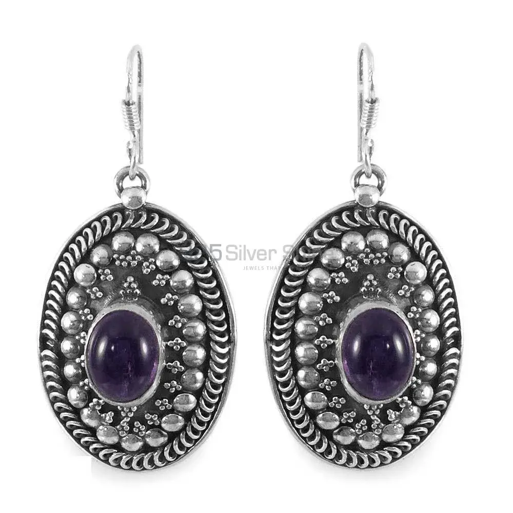 925 Sterling Silver Handmade Earrings In Amethyst Gemstone Jewelry 925SE1307_0