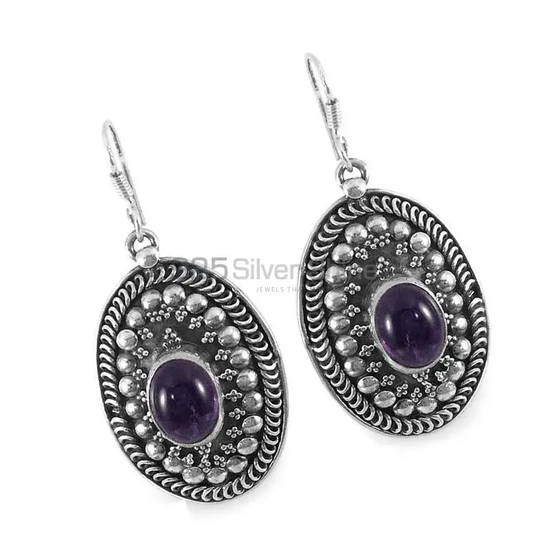 925 Sterling Silver Handmade Earrings In Amethyst Gemstone Jewelry 925SE1307_1