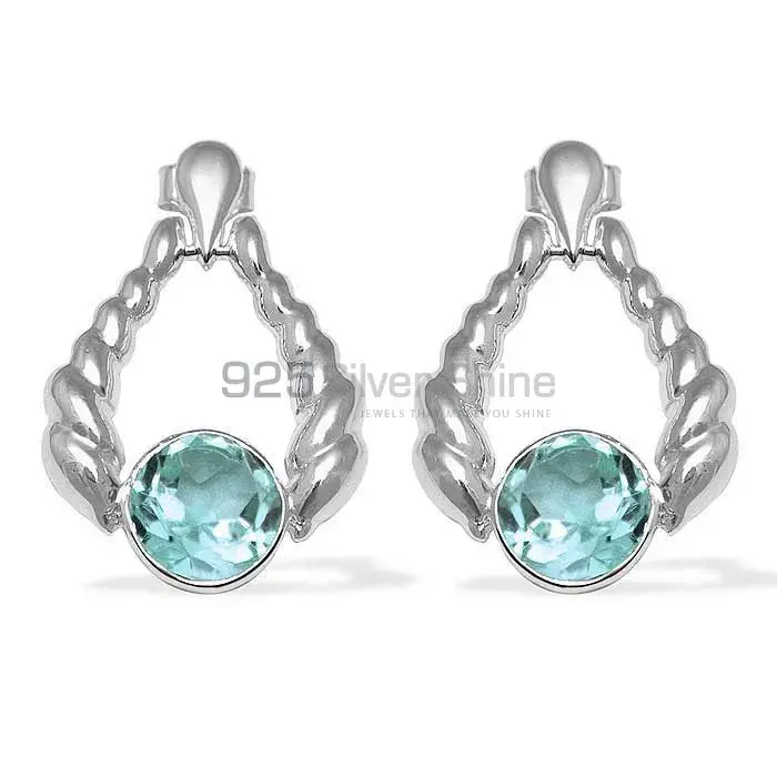 Best Design 925 Sterling Silver Handmade Earrings Suppliers In Blue Topaz Gemstone Jewelry 925SE1079