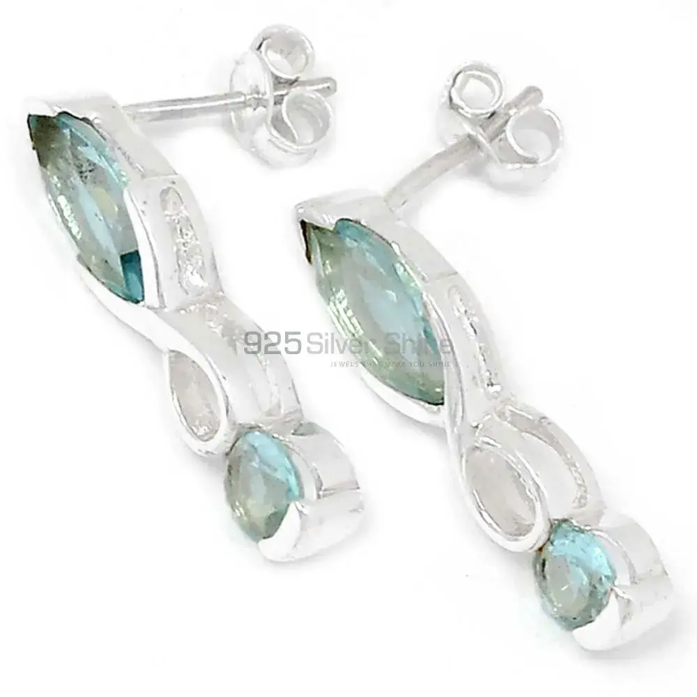 Best Design 925 Sterling Silver Handmade Earrings Suppliers In Blue Topaz Gemstone Jewelry 925SE447