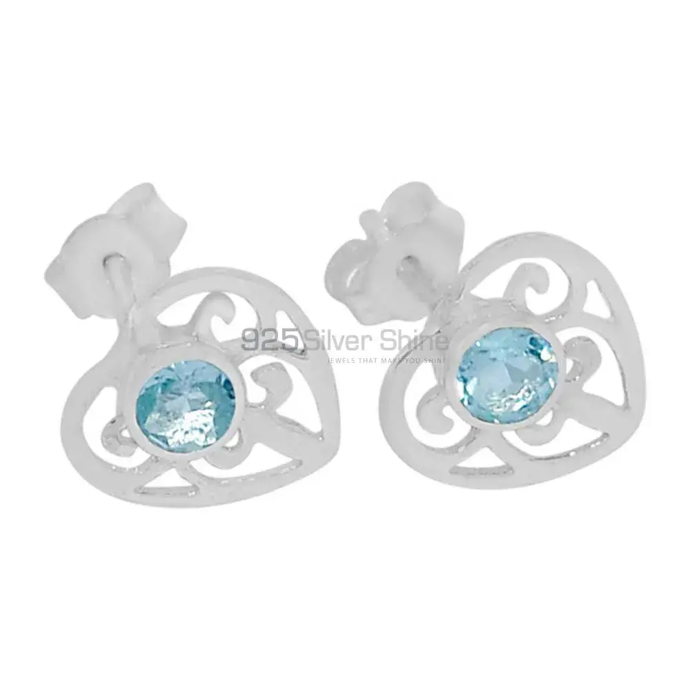 925 Sterling Silver Handmade Earrings In Blue Topaz Gemstone Jewelry 925SE526_0