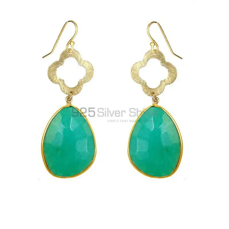 925 Sterling Silver Handmade Earrings In Chrysoprase Gemstone Jewelry 925SE1903_0