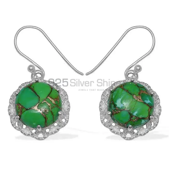 Best Design 925 Sterling Silver Earrings Suppliers In Green Copper Turquoise Gemstone Jewelry 925SE842