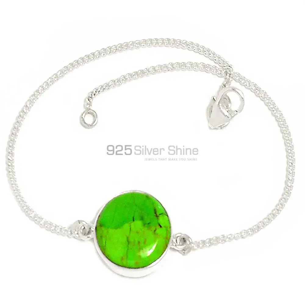 Best Price 925 Fine Silver Bracelets Suppliers In Green Copper Turquoise Gemstone Jewelry 925SB303-14