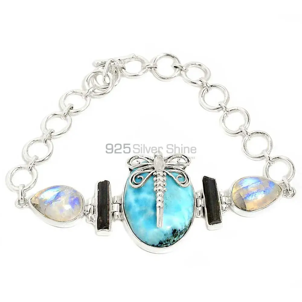 Best Price 925 Fine Silver Bracelets Suppliers In Rainbow Moonstone Larimar Gemstone Jewelry 925SB296-2