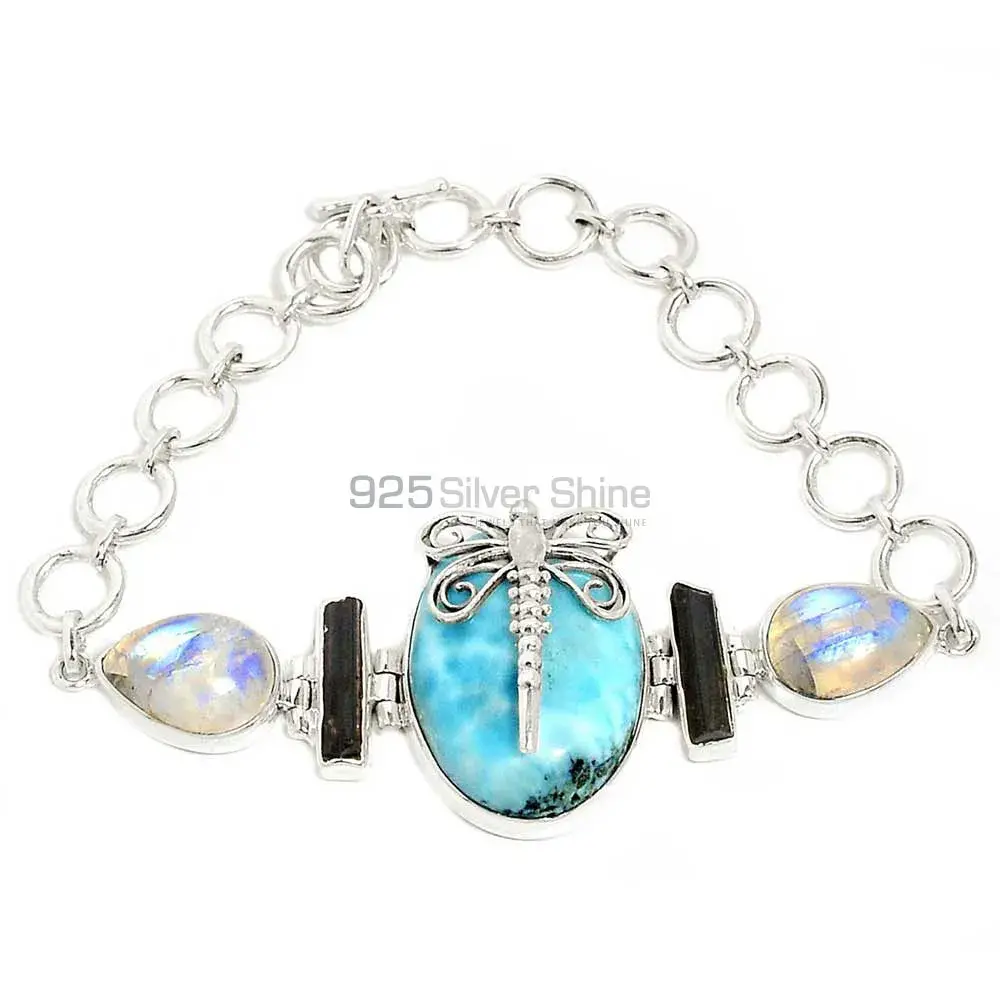 925 Fine Silver Bracelets In Rainbow Moonstone Larimar Gemstone Jewelry 925SB296-2