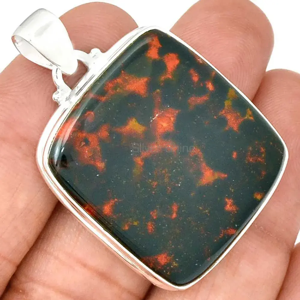 Best Price 925 Fine Silver Pendants Suppliers In Blood Stone Gemstone Jewelry 925SP165_5