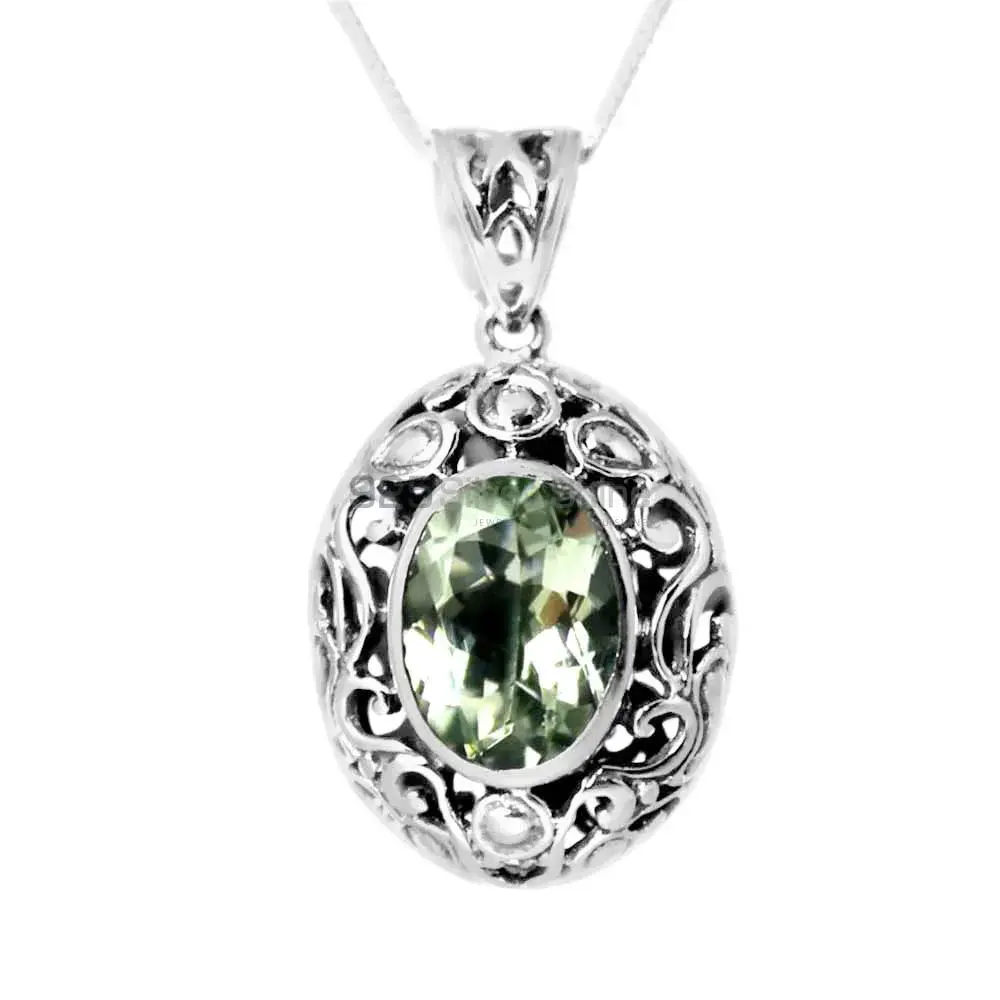 925 Fine Silver Pendants In Green Amethyst Gemstone Jewelry 925SP232-4_0