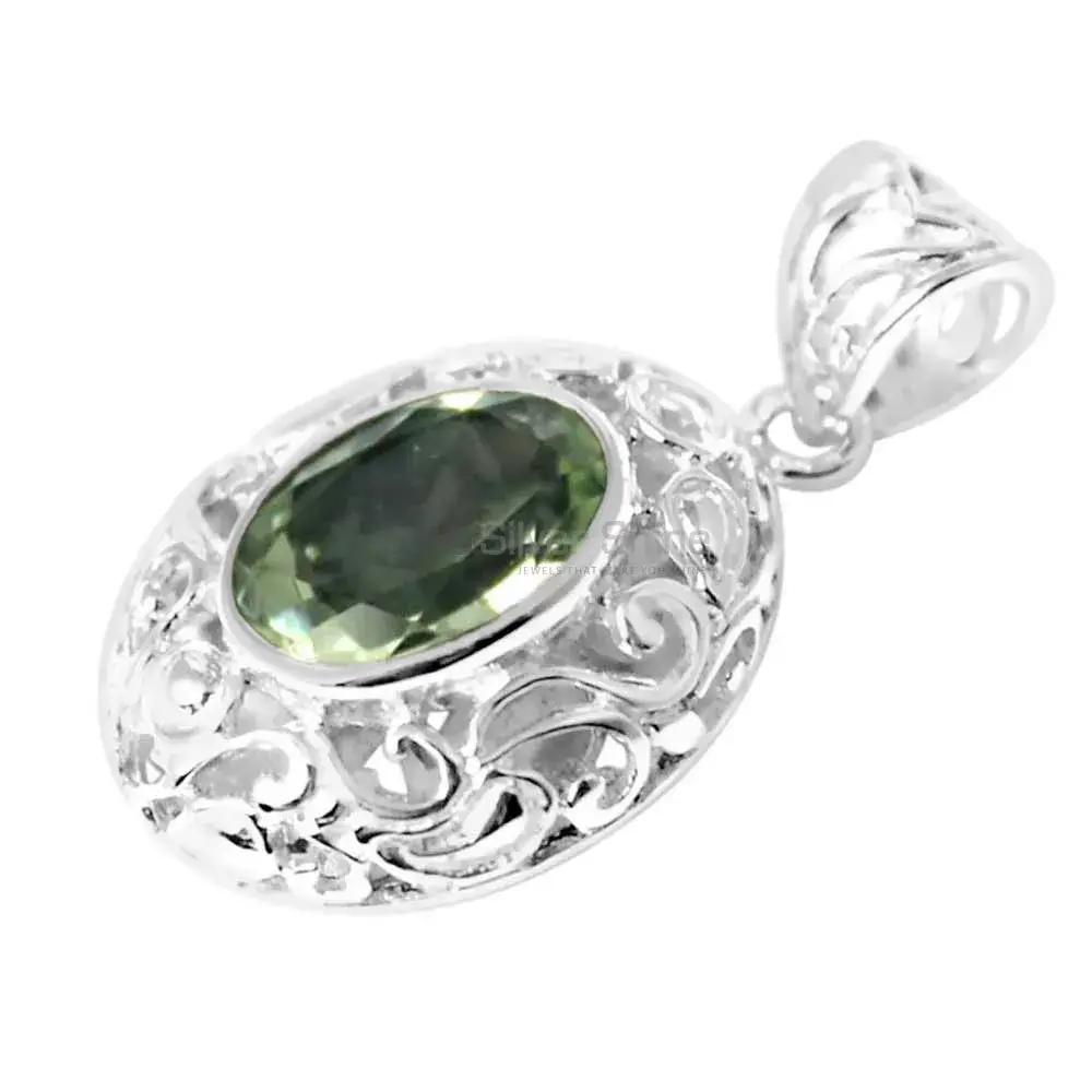 925 Fine Silver Pendants In Green Amethyst Gemstone Jewelry 925SP232-4_1