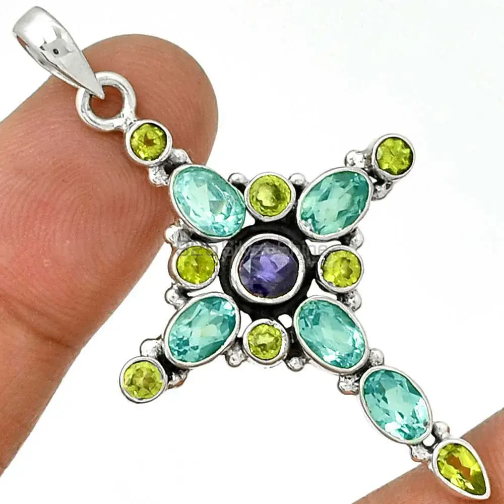 925 Fine Silver Pendants In Multi Gemstone Jewelry 925SP077-3_1