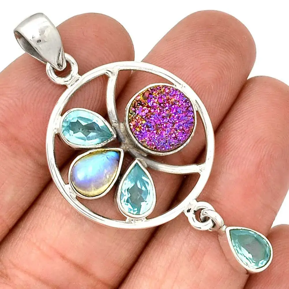 925 Fine Silver Pendants In Multi Gemstone Jewelry 925SP098-1_1