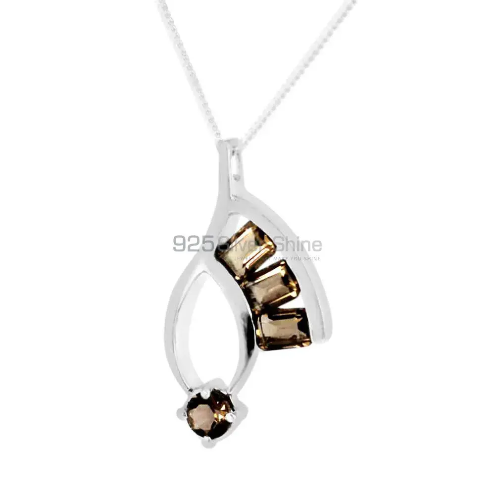 925 Fine Silver Pendants In Smokey Gemstone Jewelry 925SP216-3_0