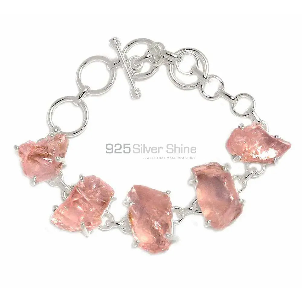 925 Solid Silver Bracelets In Rose Quartz Gemstone Jewelry 925SB294
