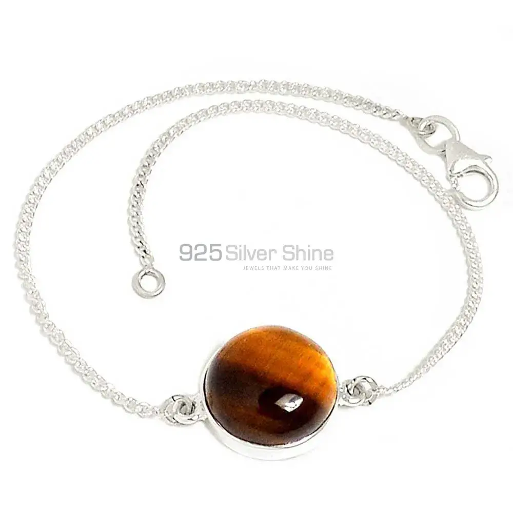 925 Solid Silver Bracelets In Tiger's Eye Gemstone Jewelry 925SB303-8