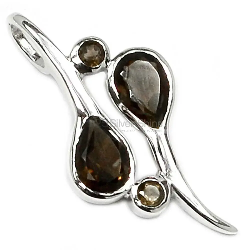 925 Solid Silver Pendants In Smokey Gemstone Jewelry 925SSP316-2_0