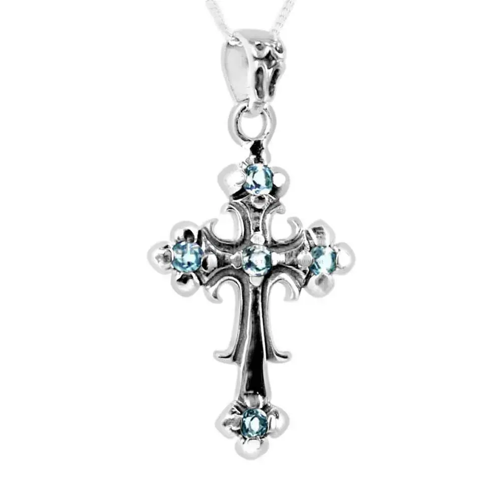 Blue Topaz Gemstone Handmade Pendants In Solid Sterling Silver Jewelry 925SP265-4